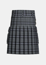 Utility_Hamilton_Grey_Tartan_kilt_back_image_with_pleated_design_and_adjustable_buckles_for_men