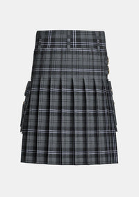 Utility_Hamilton_Grey_Tartan_kilt_back_image_with_pleated_design_and_adjustable_buckles_for_men