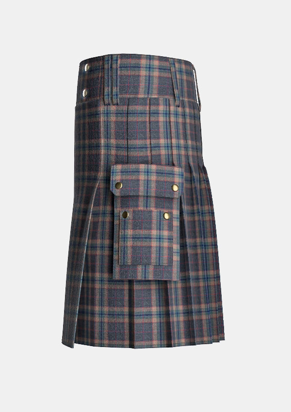 Utility_Harris_Mist_tartan_13674_kilt_left_image_with_pleated_design_and_adjustable_buckles_for_men