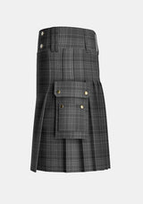Utility_Hebridean_Cairn_Tartan_6822_kilt_left_image_with_pleated_design_and_adjustable_buckles_for_men