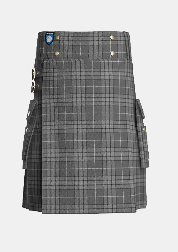 Utility_Hebridean_Granite_tartan_6821_kilt_front_image_with_pleated_design_and_adjustable_buckles_for_men