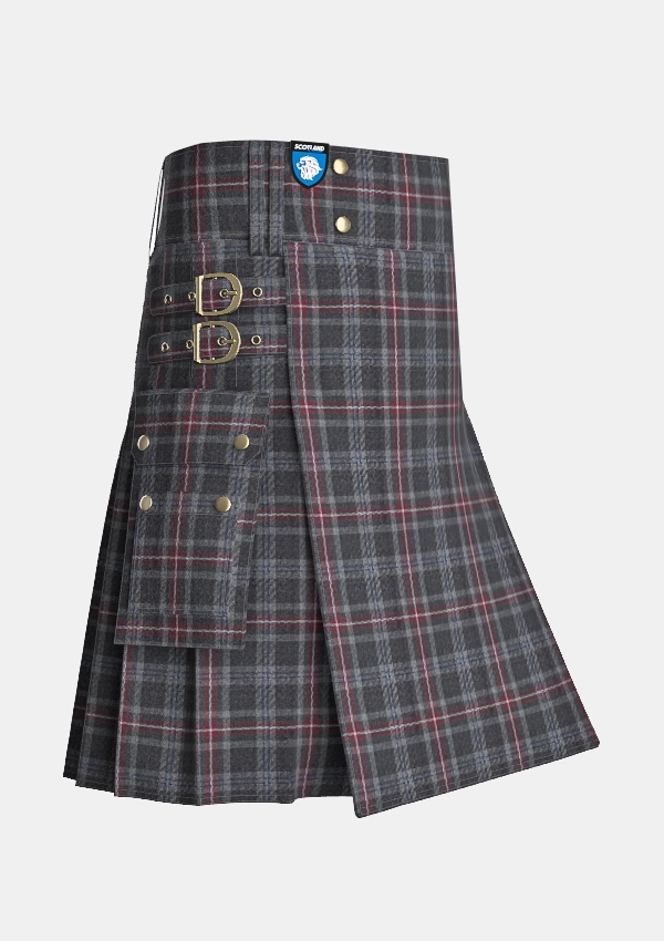Utility_Hebridean_Heather_tartan_kilt_side_image_with_pleated_design_and_adjustable_buckles_for_men