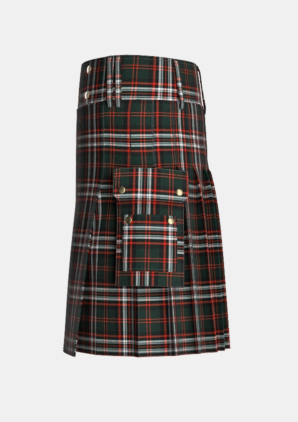 Utility_Heritage_of_Ireland_Tartan_kilt_left_image_with_pleated_design_and_adjustable_buckles_for_men