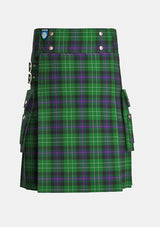 Utility_Hibs_tartan_kilt_front_image_with_pleated_design_and_adjustable_buckles_for_men
