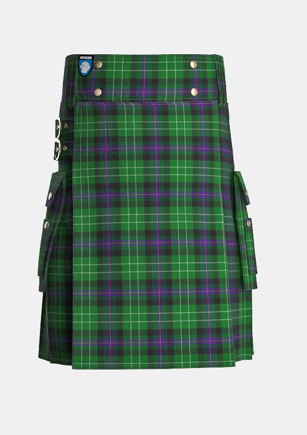 Utility_Hibs_tartan_kilt_front_image_with_pleated_design_and_adjustable_buckles_for_men
