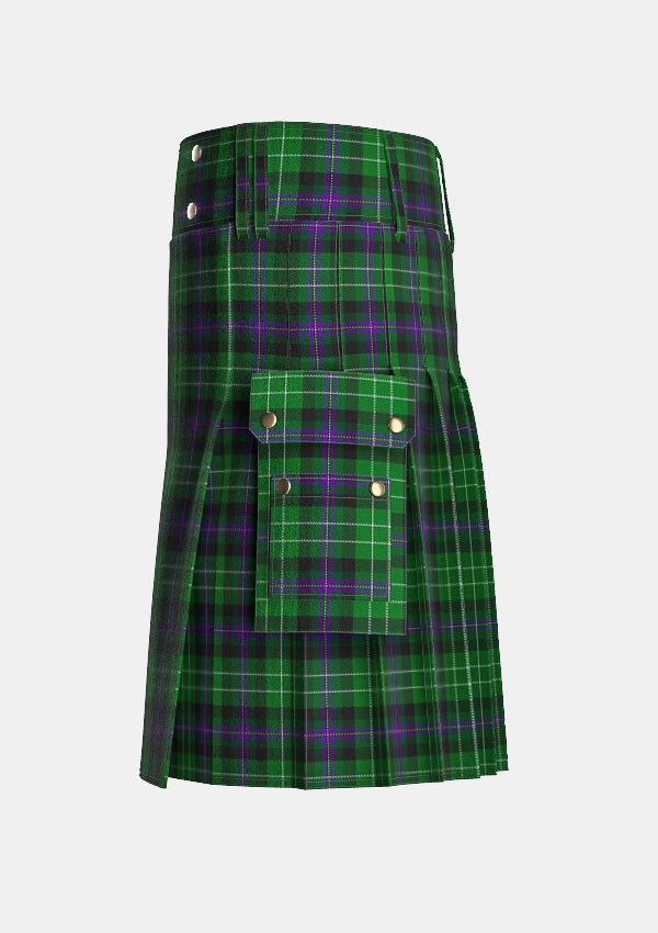Utility_Hibs_tartan_kilt_left_image_with_pleated_design_and_adjustable_buckles_for_men