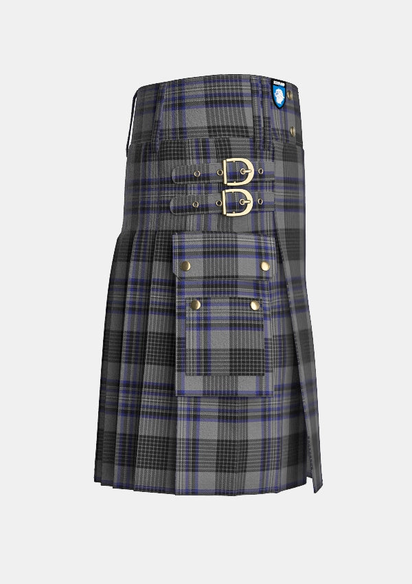 Utility_Hood_Tartan_6480_kilt_right_image_with_pleated_design_and_adjustable_buckles_for_men