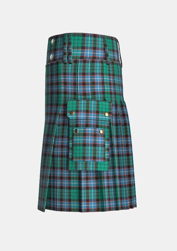Utility_Hunter_of_Peebleshire_tartan_kilt_left_image_with_pleated_design_and_adjustable_buckles_for_men