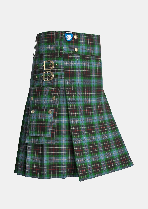 Utility_Hyslop_Hunting_Tartan_2137_kilt_side_image_with_pleated_design_and_adjustable_buckles_for_men
