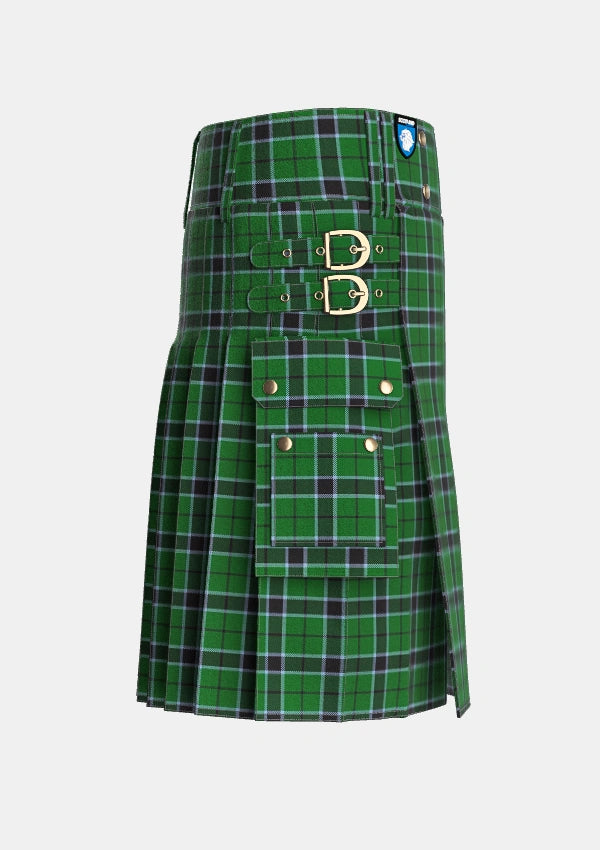 Utility_Innes_Hunting_Tartan_368_kilt_right_image_with_pleated_design_and_adjustable_buckles_for_men