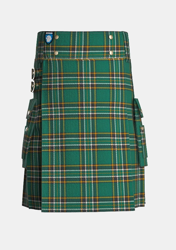 Utility_Irish_tartan_kilt_front_image_with_pleated_design_and_adjustable_buckles_for_men