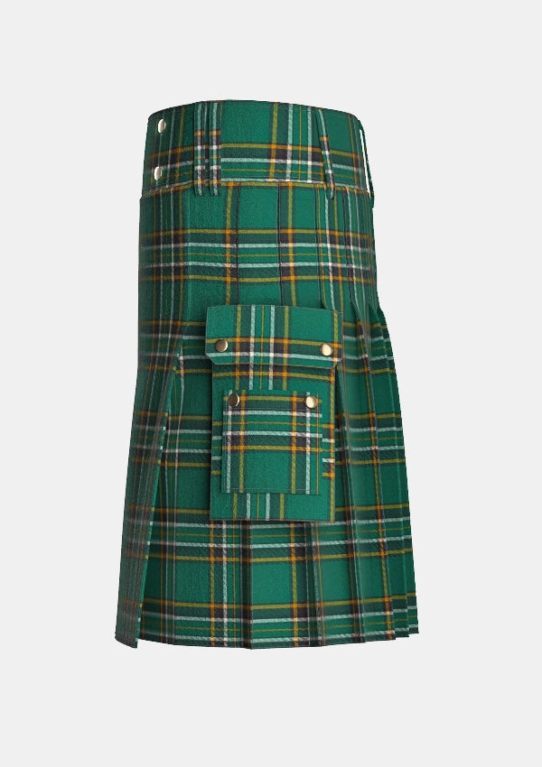 Utility_Irish_tartan_kilt_left_image_with_pleated_design_and_adjustable_buckles_for_men