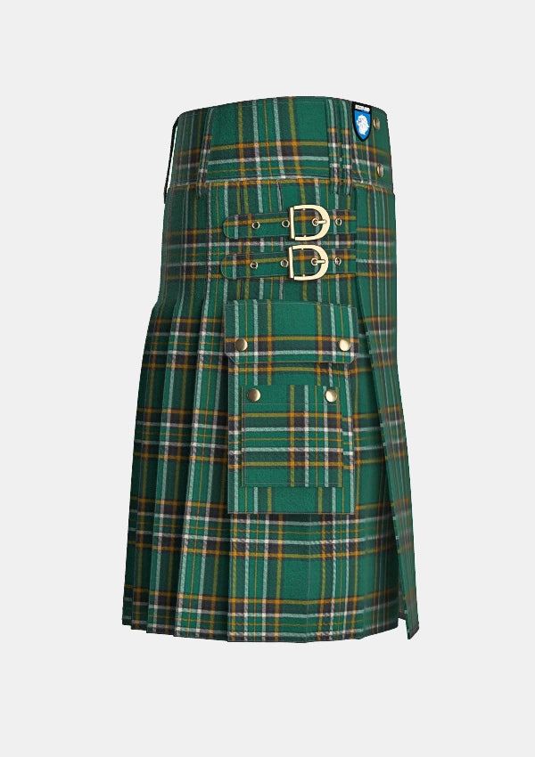 Utility_Irish_tartan_kilt_right_image_with_pleated_design_and_adjustable_buckles_for_men