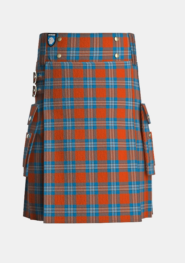 Utility_Irn_Bru_tartan_2394_kilt_front_image_with_pleated_design_and_adjustable_buckles_for_men