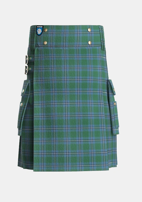 Utility_Irvine_of_Drum_Tartan_733_kilt_front_image_with_pleated_design_and_adjustable_buckles_for_men