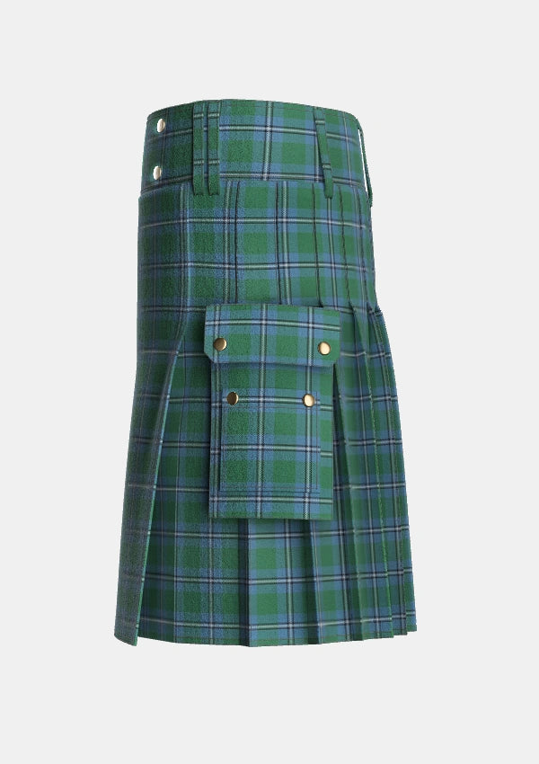 Utility_Irvine_of_Drum_Tartan_733_kilt_left_image_with_pleated_design_and_adjustable_buckles_for_men