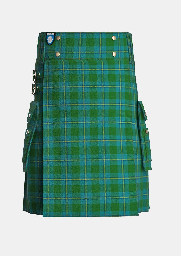 Utility_Irving_of_Bonshaw_tartan_2609_kilt_front_image_with_pleated_design_and_adjustable_buckles_for_men