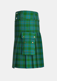 Utility_Irving_of_Bonshaw_tartan_2609_kilt_left_image_with_pleated_design_and_adjustable_buckles_for_men