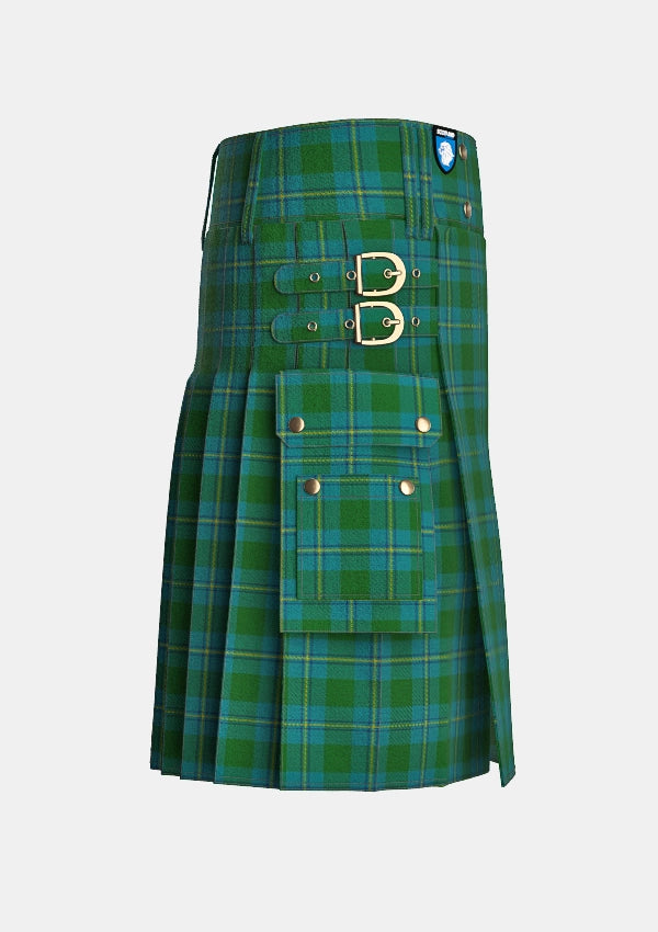 Utility_Irving_of_Bonshaw_tartan_2609_kilt_right_image_with_pleated_design_and_adjustable_buckles_for_men