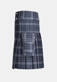 Utility_Islay_Mist_tartan_12611_kilt_left_image_with_pleated_design_and_adjustable_buckles_for_men