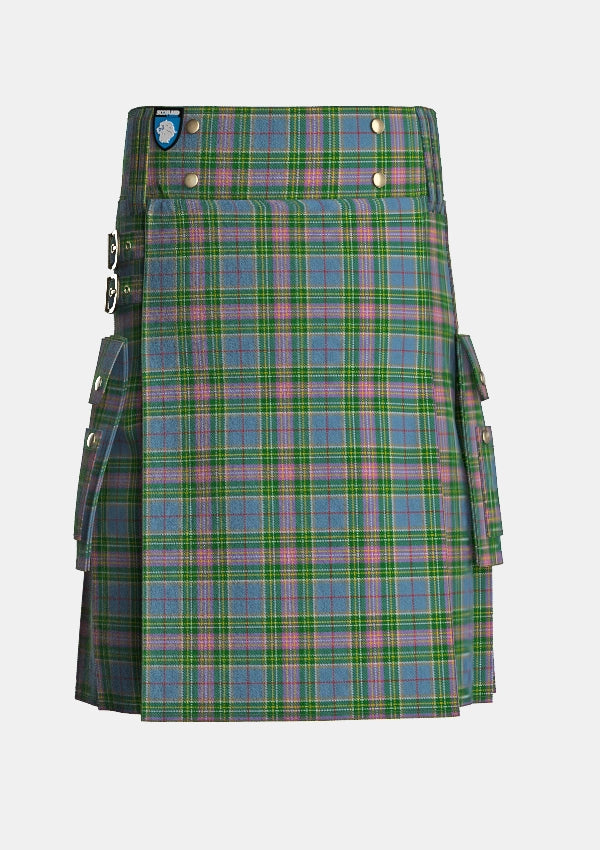 Utility_Isle_of_Man_Tartan_3832_kilt_front_image_with_pleated_design_and_adjustable_buckles_for_men