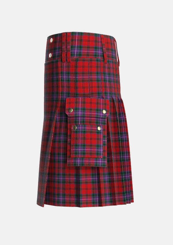Utility_Kelly_of_Sleat_Red_Tartan_3845_kilt_left_image_with_pleated_design_and_adjustable_buckles_for_men