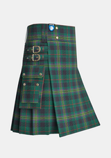 Utility_Kennedy_tartan_kilt_side_image_with_pleated_design_and_adjustable_buckles_for_men