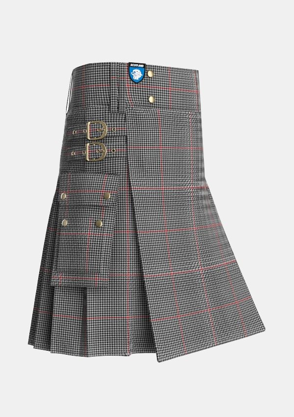 Utility_Kerr_Shepherds_Plaid_Tartan_3936_kilt_side_image_with_pleated_design_and_adjustable_buckles_for_men