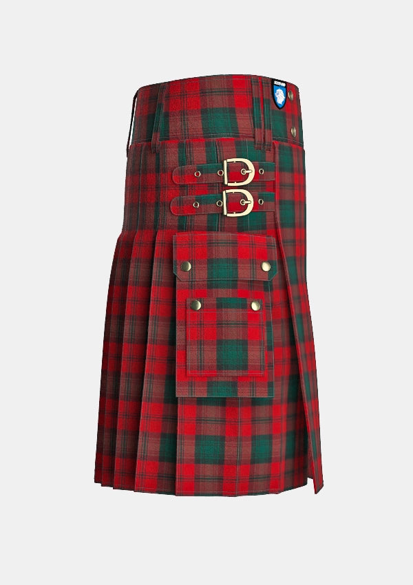 Utility_Kerr_tartan_kilt_right_image_with_pleated_design_and_adjustable_buckles_for_men