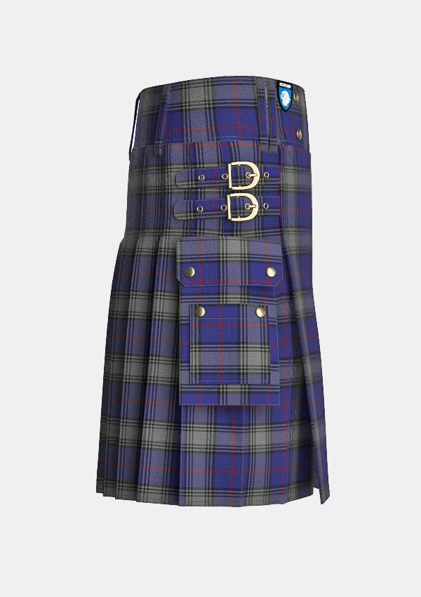 Utility_Kinnaird_Tartan_2242_kilt_right_image_with_pleated_design_and_adjustable_buckles_for_men