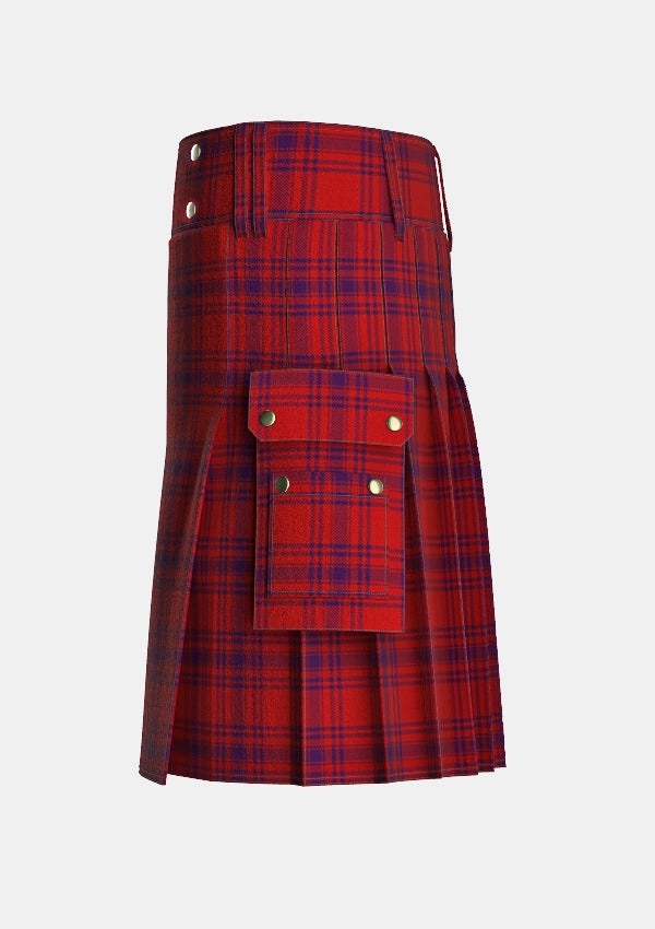 Utility_Kyle_Blue_Tartan_3616_kilt_left_image_with_pleated_design_and_adjustable_buckles_for_men