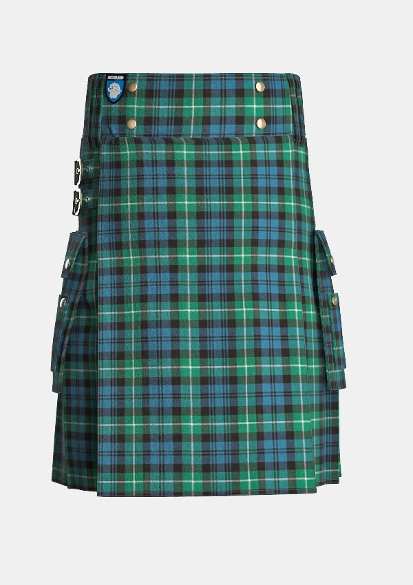 Utility_Lamont_tartan_kilt_front_image_with_pleated_design_and_adjustable_buckles_for_men