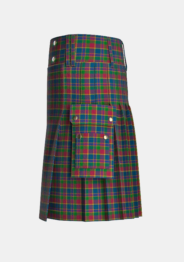 Utility_Land_s_End_Maroon_Tartan_2578_kilt_left_image_with_pleated_design_and_adjustable_buckles_for_men