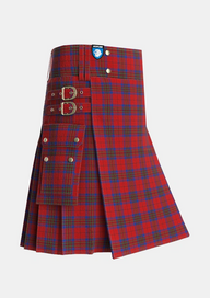 Utility_Leslie_Red_VS_Tartan_1142_kilt_side_image_with_pleated_design_and_adjustable_buckles_for_men