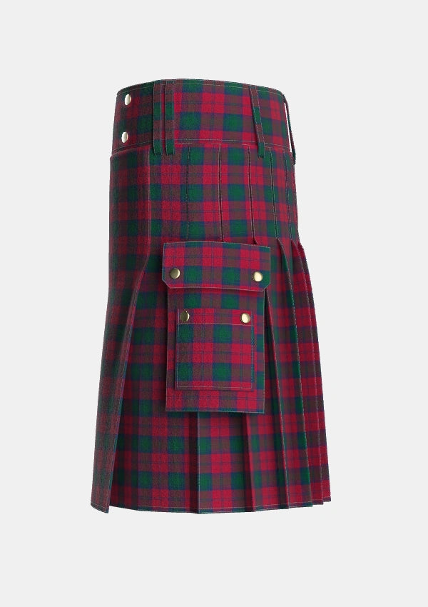 Utility_Lindsay_2_Tartan_704_kilt_left_image_with_pleated_design_and_adjustable_buckles_for_men