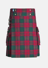Utility_Lindsay_tartan_kilt_front_image_with_pleated_design_and_adjustable_buckles_for_men