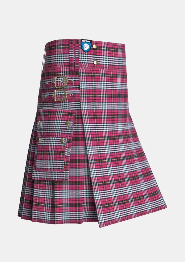Utility_Little_of_Morton_Rigg_tartan_2349_kilt_side_image_with_pleated_design_and_adjustable_buckles_for_men
