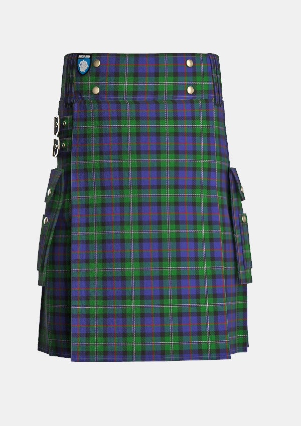 Utility_Loch_Carron_tartan_731_kilt_front_image_with_pleated_design_and_adjustable_buckles_for_men