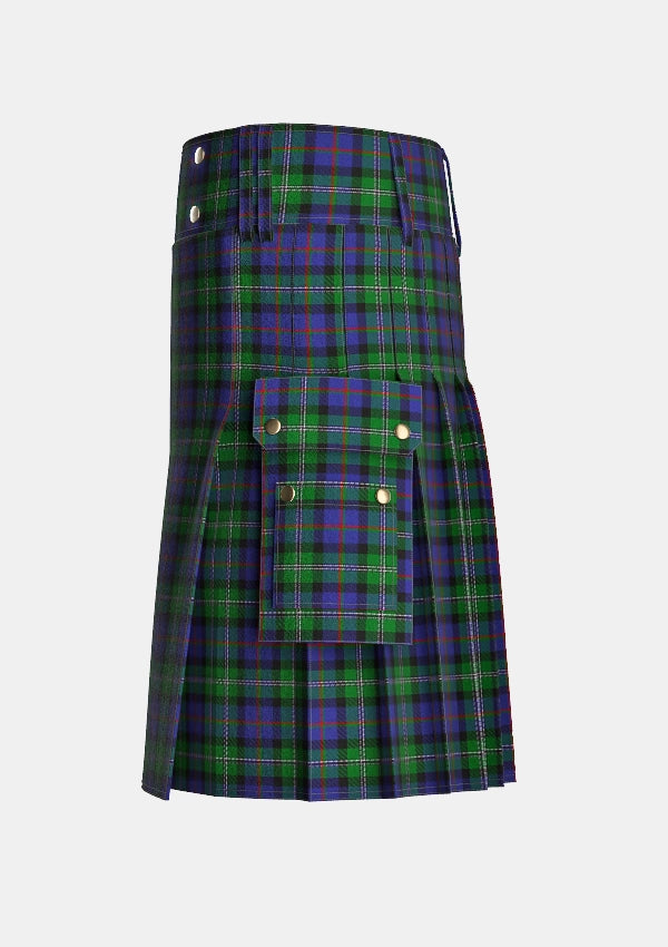Utility_Loch_Carron_tartan_731_kilt_left_image_with_pleated_design_and_adjustable_buckles_for_men