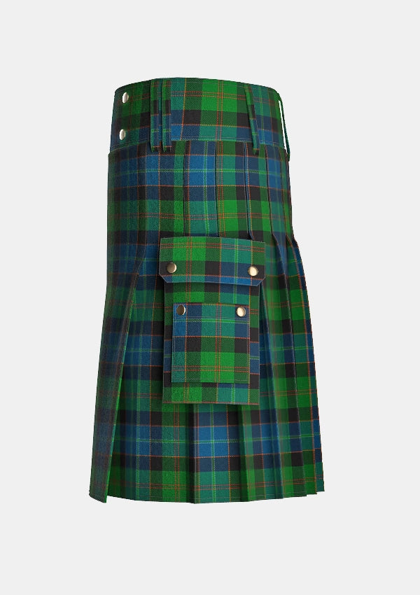 Utility_Lochaber_Tartan_685_kilt_left_image_with_pleated_design_and_adjustable_buckles_for_men