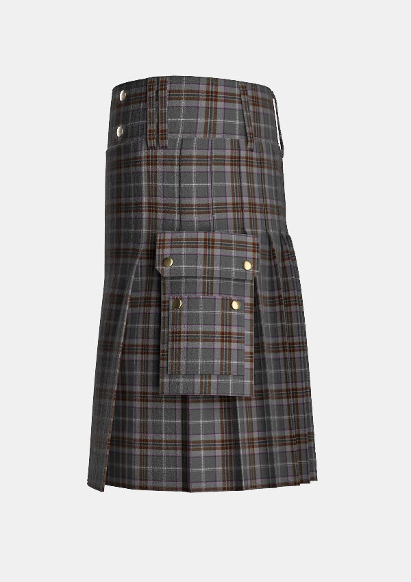 Utility_Lomond_Mist_tartan_10442_kilt_left_image_with_pleated_design_and_adjustable_buckles_for_men