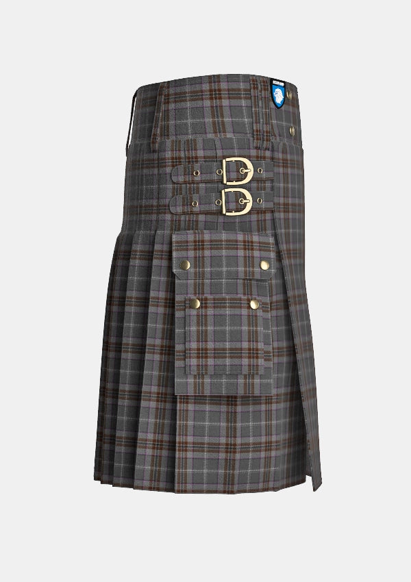 Utility_Lomond_Mist_tartan_10442_kilt_right_image_with_pleated_design_and_adjustable_buckles_for_men