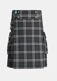Utility_London_Fog_Black_Tartan_7269_kilt_front_image_with_pleated_design_and_adjustable_buckles_for_men