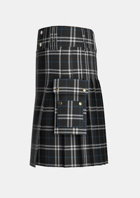 Utility_London_Fog_Black_Tartan_7269_kilt_left_image_with_pleated_design_and_adjustable_buckles_for_men