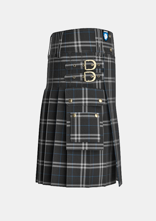 Utility_London_Fog_Black_Tartan_7269_kilt_right_image_with_pleated_design_and_adjustable_buckles_for_men