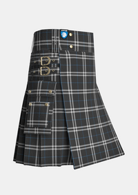 Utility_London_Fog_Black_Tartan_7269_kilt_side_image_with_pleated_design_and_adjustable_buckles_for_men