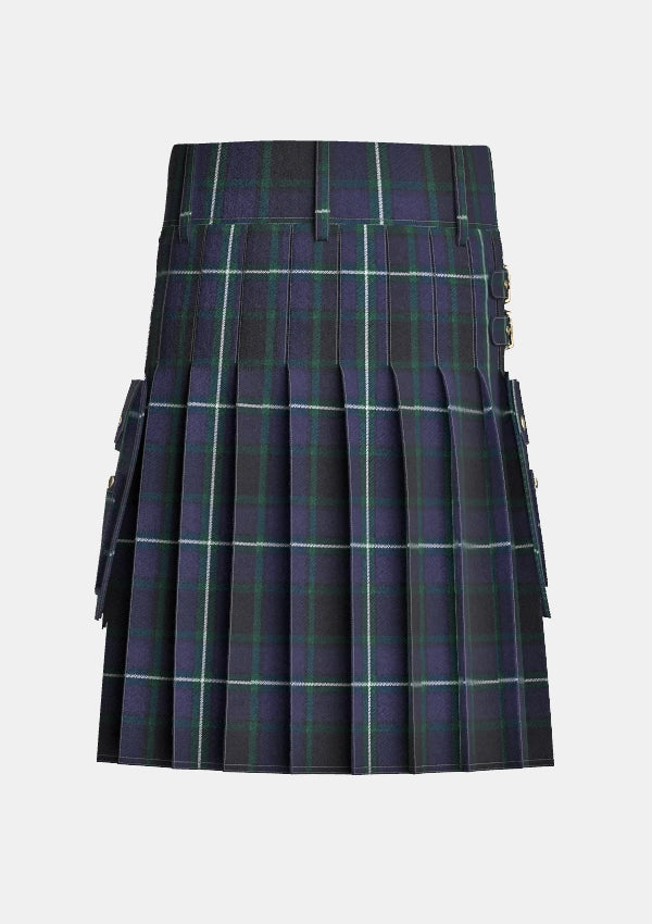 Utility_Longmuir_Tartan_kilt_back_image_with_pleated_design_and_adjustable_buckles_for_men