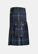 Utility_Longmuir_Tartan_kilt_left_image_with_pleated_design_and_adjustable_buckles_for_men