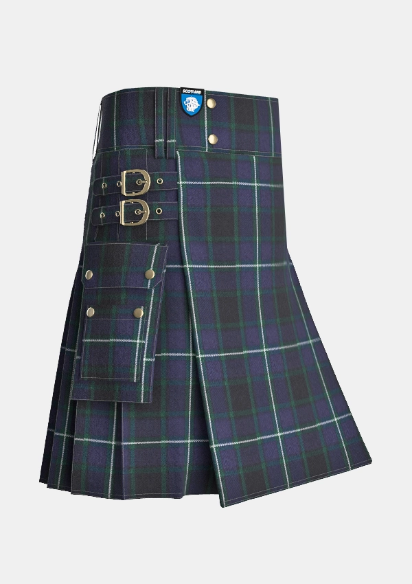 Utility_Longmuir_Tartan_kilt_side_image_with_pleated_design_and_adjustable_buckles_for_men