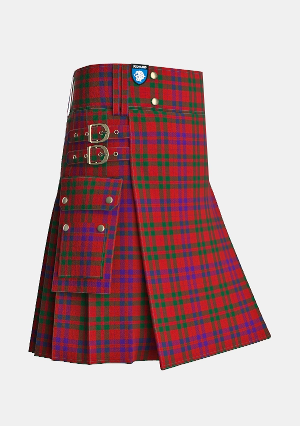 Utility_Lovat_or_Fraser_Tartan_400_kilt_side_image_with_pleated_design_and_adjustable_buckles_for_men